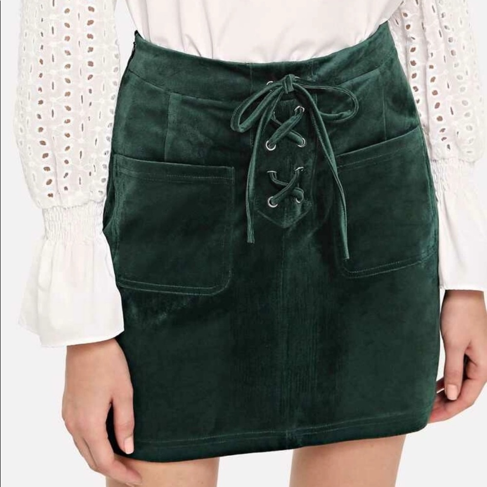 Green suede skirt